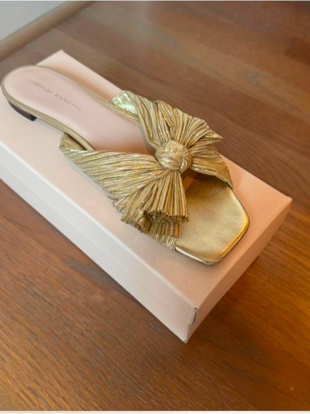 Loeffler Randall Metallic Gold Knot Bow Slide Sandals - Picture 3 of 4
